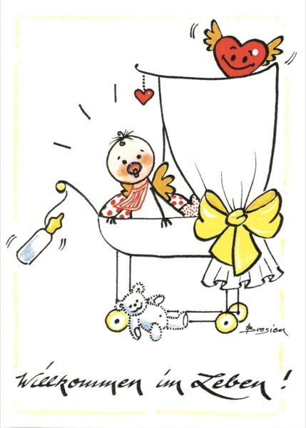 Grußkarte Klappkarte Engel Geburt "Willkommen im Leben" 11 x 15 cm Heidemarie Brosien