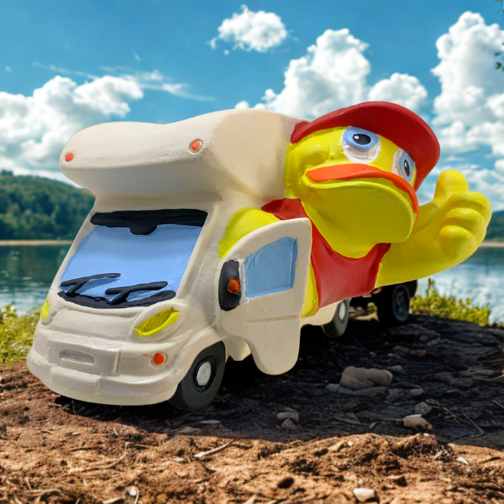 Wohnmobil Wohnwagen Camping Camper Quietscheente Badeente Lanco mit Hintergrund