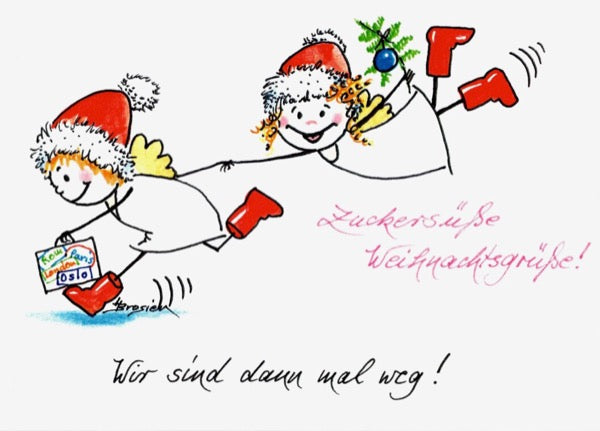 Grußkarte Klappkarte Engel "Weihnachtsgrüße - Wir sind dann mal weg" 15 x 11 cm Heidemarie Brosien